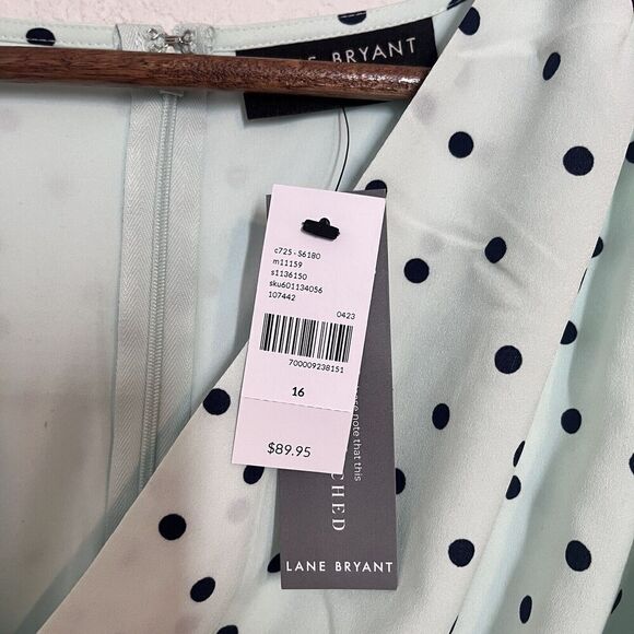 NWT Lane Bryant Faux Wrap Dress Size 16 Polka Dot Flirty Blue Midi Ruffle $90 - Picture 10 of 11